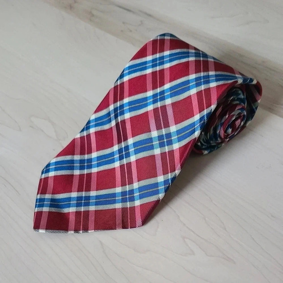 🇩🇪HUGO BOSS vintage  plaid red and blue tie - Picture 3 of 8